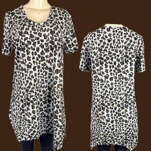 Ellos M-10/12 Gray-Brown Animal Print V-Neck Cotton Hanky Hem Short Sleeve Tee